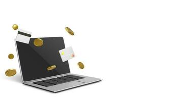 online Bankwesen App und E-Payment. elektronisch Krypten Geldbörse. online Banken. Anerkennung Karte auf Laptop zum online Zahlung oder Einkaufen. Vektor Illustration