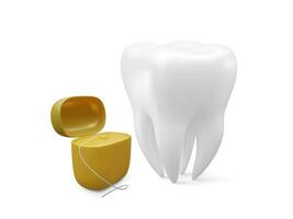 realistisch Zahn und Dental Zahnseide zum Zähne isoliert auf Weiß Hintergrund. medizinisch Zahnarzt Werkzeug. Zahnheilkunde, Gesundheitspflege, Hygiene Konzept. Vektor Illustration