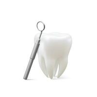 realistisch Zahn und Dental Spiegel zum Zähne isoliert auf Weiß Hintergrund. medizinisch Zahnarzt Werkzeug. Zahnheilkunde, Gesundheitspflege, Hygiene Konzept. Vektor Illustration