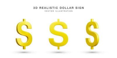 einstellen von 3d realistisch Gold Dollar unterzeichnen. Sammlung von uns Dollar Währung Symbol isoliert auf Weiß Hintergrund. Vektor Illustration