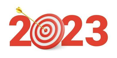 Neu Jahr realistisch Ziel und Tore mit Symbol von 2023 von rot Ziel und Pfeile. Ziel Konzept zum Neu Jahr 2023. Vektor Illustration