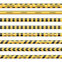 polis rader och inte korsa band. varning och fara band i gul och svart Färg. varning tecken samling isolerat på vit bakgrund. vektor illustration