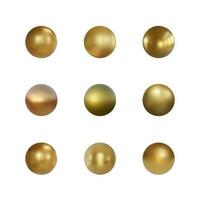 uppsättning av guld sfär med skugga isolerat på vit bakgrund. samling av olja bubbla. gyllene glansig 3d boll eller dyrbar pärla. vektor illustration