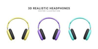 einstellen von 3d realistisch kabellos Kopfhörer isoliert auf Weiß Hintergrund. Vektor Illustration