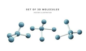 einstellen von 3d realistisch abstrakt Moleküle isoliert auf Weiß Hintergrund. Medizin, Biologie, Chemie und Wissenschaft Konzept im Karikatur Stil. Vektor Illustration