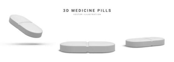 einstellen von 3d realistisch Tabletten isoliert auf Weiß Hintergrund. Medizin und Drogen. Vektor Illustration