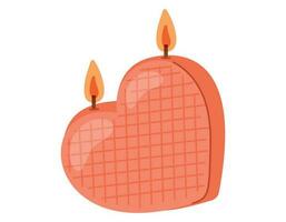 süß rot Herz geformt Vektor Kerze mit Feuer, eben Stil.