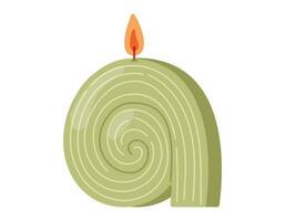 Grün dekorativ duftend Kerze im das bilden von ein Spiral- mit Feuer. Vektor isoliert eben Illustration.