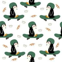 Pinguin spielen Skateboard nahtlos Muster vektor