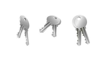 realistisk silver- nyckel. metallisk nyckel för Hem dörr lås. vektor illustration 3d realistisk samling isolerat på vit. verklig egendom begrepp