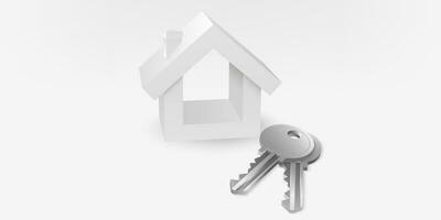 3d illustration av en vit hus med metall nyckel. perfekt för verklig egendom, fast egendom, och hus projekt vektor