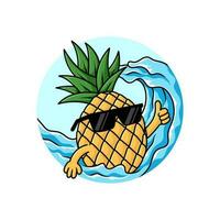 illustration av ananas ikon med vågor tecknad serie vektor