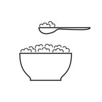 Hütte Käse im Schüssel und Löffel. Vektor eben von organisch gesund Essen Gliederung Symbol Illustration isoliert auf Weiß Hintergrund.