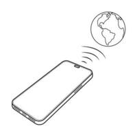 Smartphone in der Nähe von kontaktlos Symbol online global. Handy, Mobiltelefon Zahlung Technologien zu bezahlen mit Zelle Telefon. Vektor Gliederung Symbol isoliert auf Weiß Hintergrund. Illustration eps 10. editierbar Schlaganfall.