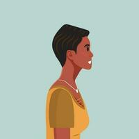 jung schön afrikanisch amerikanisch Frau Profil Porträt. weiblich Person mit braun Haut und lockig Haar. Vektor Illustration