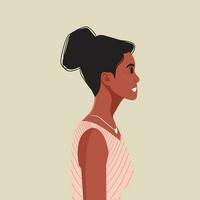 ung skön afrikansk amerikan kvinna profil porträtt. kvinna person med brun hud och lockigt hår. vektor illustration