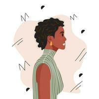 jung schön afrikanisch amerikanisch Frau Profil Porträt. weiblich Person mit braun Haut und lockig Haar. Vektor Illustration