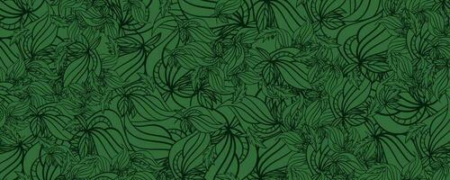 mörk grön mönster med hand dragen tropisk blommor. vektor illustration.