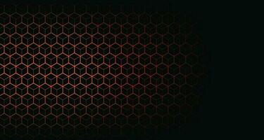 mörk svart hexagon mönster på röd, orange neon abstrakt bakgrund i teknik stil. modern futuristisk geometrisk form webb banner design. du kan använda för omslagsmall, affisch. vektor illustration