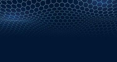 dunkel Blau Technologie sechseckig Vektor Hintergrund. abstrakt Blau hell Energie blitzt unter Hexagon im Marine Blau Technologie, modern, futuristisch Vektor Illustration. Blau Bienenwabe Textur Netz.