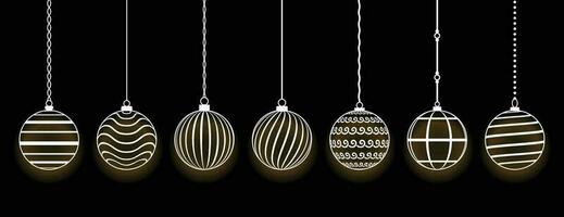 annorlunda cirkel jul boll med prydnad, klotter form, hand dra linje skiss. leksak för jul träd uppsättning. vektor illustration