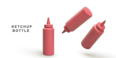 3d realistisch einstellen Ketchup Flasche auf Weiß Hintergrund. Vektor Illustration.