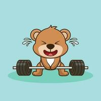 Gewichtheben, bezaubernd Bär Heben Hantel. Fitnessstudio trainieren Karikatur Vektor Symbol Illustration