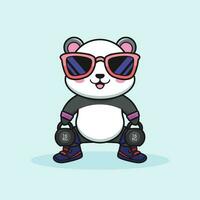 energisch Panda Bär Karikatur Charakter erobern das Kettlebells Herausforderung vektor