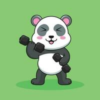 süß Maskottchen Panda Bär Heben Hantel süß Aufkleber, Fitnessstudio trainieren Symbol, Karikatur Stil vektor