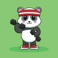 süß Karikatur Panda Bär Heben Hantel Karikatur Vektor Fitnessstudio trainieren Symbol Illustration