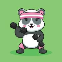 söt tecknad serie panda Björn lyft hantel söt träna. Gym maskot tecknad serie stil vektor