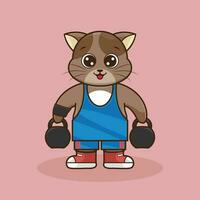 süß Katze Fitnessstudio Kumpel Heben ein Kettlebells vektor