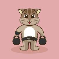 süß Katze Karikatur Illustration schaukeln Fitness und Kettlebells Heben vektor