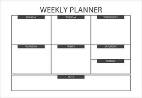 minimalistisch Planer Vorlage. klar und einfach druckbar wöchentlich Planer, wöchentlich Zeitplan, wöchentlich Agenda, wöchentlich Überblick, wöchentlich Aufgaben, wöchentlich Veranstalter. Geschäft Veranstalter Seite Vektor Illustration