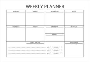 minimalistisch druckbar wöchentlich Planer Vorlage. klar und einfach druckbar wöchentlich Planer, wöchentlich Zeitplan, wöchentlich Agenda, wöchentlich Überblick, wöchentlich Veranstalter. Geschäft Veranstalter Seite Vektor Illustration