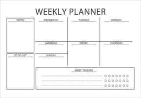 minimalistisch wöchentlich Planer. klar und einfach druckbar wöchentlich Planer, zu tun Liste, Anmerkungen. leer Weiß Notizbuch Seite isoliert. Geschäft Veranstalter Buchseite. Papier Blatt. realistisch Vektor Illustration