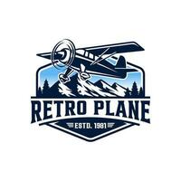 Jahrgang Flugzeug Logo. retro Grunge Flugzeug mit Emblem Logo. Vektor Illustration