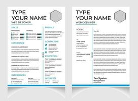 professionell CV eller återuppta mall design med brev omslag design. svart och vit återuppta layout . vektor