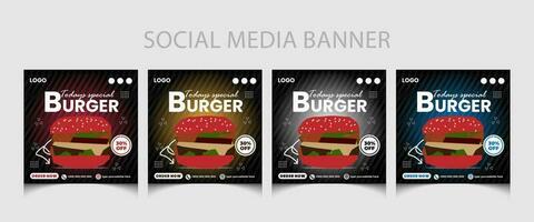 mat meny social media posta mall eller restaurang social media posta mall design. burger befordran affisch. vektor