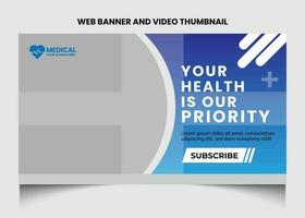 Gesundheitswesen oder medizinisch Video Miniaturansicht oder Netz Banner Vorlage Design. vektor