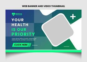 Gesundheitswesen oder medizinisch Video Miniaturansicht oder Netz Banner Vorlage Design. vektor