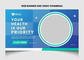 Gesundheitswesen oder medizinisch Video Miniaturansicht oder Netz Banner Vorlage Design. vektor