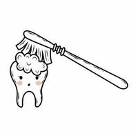 pensling din tänder. hygien och tandvård. tandkräm på borsta. söt vektor klotter illustration.