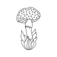 Hand gezeichnet Pilz im Gras, Gekritzel süß fliegen Agaric im Karikatur Stil. isoliert auf Weiß Hintergrund. vektor