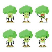 söt broccoli tecknad serie karaktär annorlunda utgör aktivitet vektor illustration. vegetabiliska med många ansikte uttryck känsla.