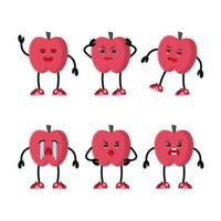 söt Lycklig röd äpple karaktär annorlunda utgör aktivitet. frukt annorlunda ansikte uttryck vektor illustration uppsättning.