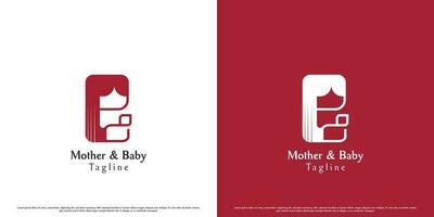 illustration av logotyp design av mor innehav bebis. modern kreativ enkel platt silhuett minimalistisk mor och barn. öm kärlek ikon symbol omtänksam kram gravid mamma son geometrisk form. vektor