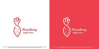 jordgubb minimalistisk logotyp design illustration. jordgubb linje konst silhuett enkel minimalistisk färsk frukt vegetarian plantage producera friska mat. vektor
