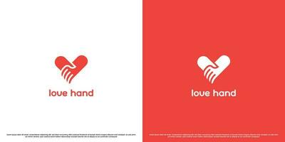 Hand im Hand Herz Logo Design Illustration. Silhouette von Hände Liebe Herz halten Hände abstrakt einfach modern minimalistisch eben einfach Dating Paar Pflege Zuneigung Teilen umarmen Gefühle. vektor