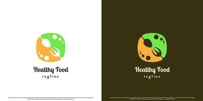 dagligen friska mat logotyp design illustration. platt silhuett kreativ enkel modern minimalistisk tallrik bestick grönsaker frukt diet örter näringsrik utsökt hygienisk vegetarian. vektor